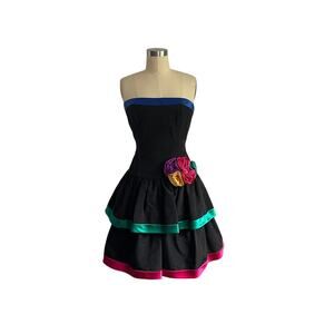 Vintage AJ Bari Strapless Black Ruffle Dress: 80s 90s, Prom, Homecoming, Holiday